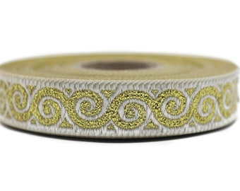 16 mm Gold Jacquard ribbons (0.62 inches, Elegance Jacquard trim, Sewing, Jacquard ribbons, Trim, woven ribbons, dog collars, 16061