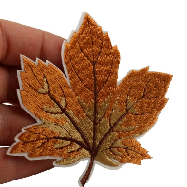 10 Pcs Maple Leaf Patch, Light Brown 3.1 Inch Iron On Patch Embroidery, Sycamore leaf Patch, Sew On Patch, Embroidered Patch, Applique