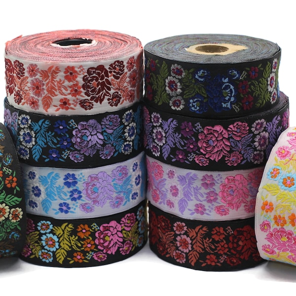 Geblümtes gesticktes Band, 3,5 cm, Vintage Jacquard, gesticktes Band, Nähborte, Jacquardband, Satinband, 35097