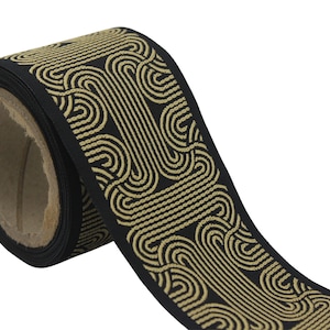 2.7&quot; Embroidery Curtain Trim, Black and Husk Color Jacquard Ribbon for Curtains, Drapery Banding, Drapery Trim Tape, Woven Border 205 V9