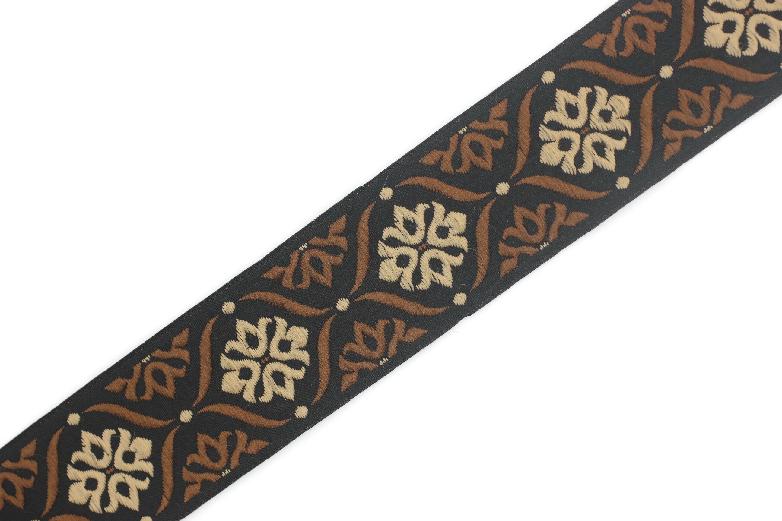 Jacquard-Band Gewebt Blau-Braun - 10m X 35mm Elegance Mosaik Design