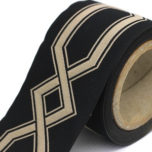 68 mm Black-Gold Embroidered Ribbons (2.67 inch), Jacquard Trims, Sewing Trim, drapery trim, Curtain trims, trim for drapery, 178 V8