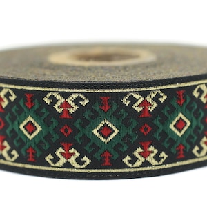 25 mm Green Gold Snowy Jacquard trim (0.98 inches), vintage Ribbon, Decorative Craft Ribbon, Sewing, Jacquard ribbon, Trim, ribbon, 25953