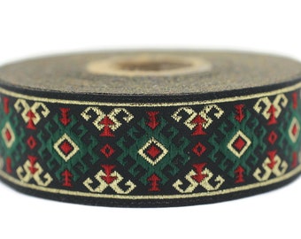 Adorno de jacquard verde dorado nevado de 25 mm (0,98 pulgadas), cinta vintage, cinta decorativa para manualidades, costura, cinta de jacquard, adorno, cinta, 25953