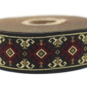 25 mm Red Gold Snowy Jacquard trim (0.98 inches), vintage Ribbon, Decorative Craft Ribbon, Sewing, Jacquard ribbon, costume trim, 25953