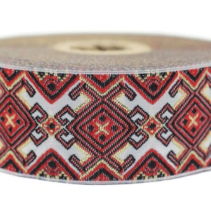 35 mm Red/White Mosaic Jacquard ribbon (1.37 inches) ,Decorative Craft Ribbon, Sewing trim, jacquard ribbon, embroidered ribbon, 35941