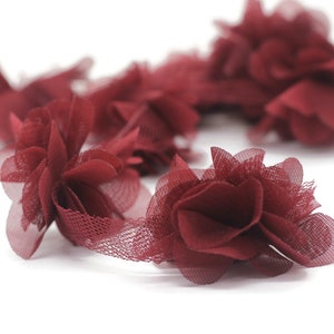 50mm Burgundy Chiffon Flower,Fluffy Flower For Hair Accessories,Rose Trim,Shabby Chiffon Flower Headbands,Chiffon Trim,Sewing,Artificial