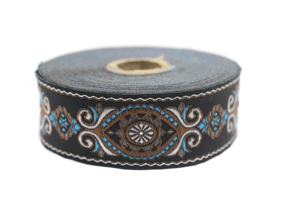 35 mm Blue&Brown Jacquard ribbon (1.37"), DIY Clothing Accessories and Home Decor, Trim for Sewing Crafts, Costume Trim, Craft Supply 35950