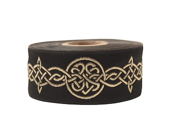 Garniture de noeud celtique sans fin par mètre, ruban jacquard tissé pour costumes, or noir, GN, couture, travaux manuels, fournitures de garniture médiévale CNK37