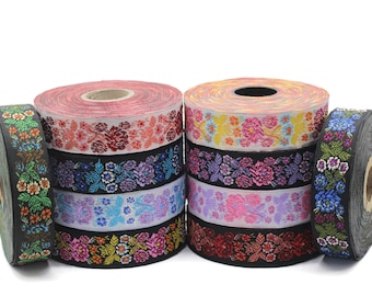 22mm Floral Embroidered ribbon, 0.86 inche, Vintage Jacquard, Floral ribbon, Sewing trim, Jacquard trim, Jacquard ribbon, 22097