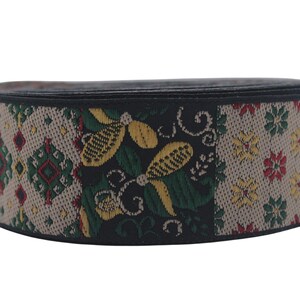 35 mm Zielona, vintage, tkana wstążka żakardowa (1,37 cala), Taśma do szycia, wstążka, wstążka francuska, Taśma żakardowa, Wzór vintage, 35935