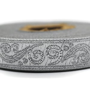 16 mm metallic Silver jacquard ribbons 0.62 inches - Renaissance  embroidered trim,  woven trim, metallic ribbon, 16078