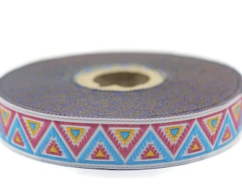 16 mm Blue/Pink Chevron Jacquard ribbon (0.62 inc), Decorative ribbon, Craft Ribbon, Sewing, Jacquard trim, ribbon trim, towel supply, 16915