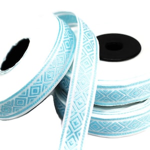 15 mm Light Blue mosaic emboried Jacquard ribbons, Decorative Craft Ribbon, Sewing, Jacquard trim, ribbons, 15111