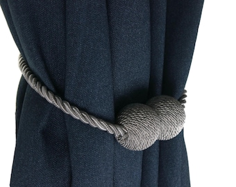 Curtain Accessories, Modern Curtain Ties, Drapery Holder, Magnetic Curtain Tieback, Gray and Silver Tie Backs, curtain holder pullback