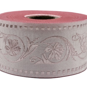 50 mm Pink Wildflower ribbon, Jacquard Trims (1.96 inches), Vintage Ribbons, Decorative Ribbons, Sewing Trim, Trimming, CNK08