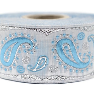 35 mm blue patterned Jacquard trims (1.37 inches), embroidered trims, drop ribbon, woven ribbon, jacquard ribbons, sewing trims, 35807