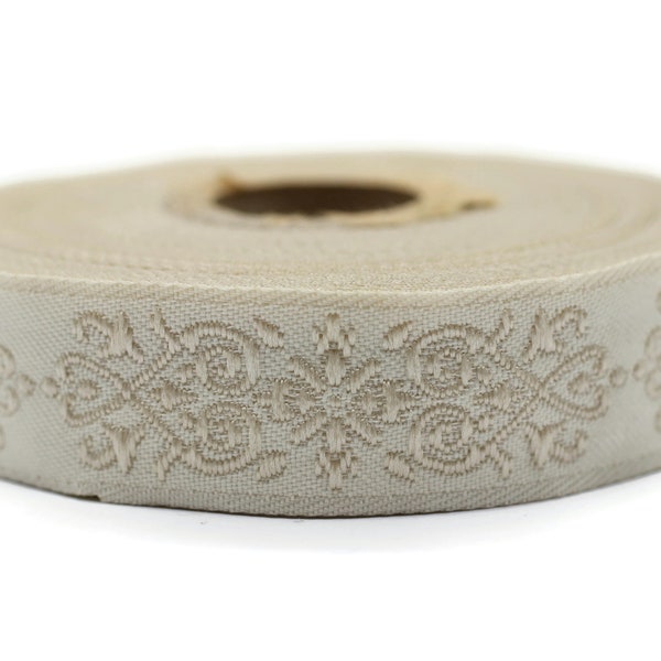 20mm Beige Victorian Jade Jacquard Ribbon 0.78 (inch) | Embroidered Bordure | Fabric Tapestry for Embellishment Craft Home Decor | 20271