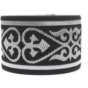 50 mm Silver Black Royal Celtic Jacquard Ribbon (1.96 inches), Celtic Tapestry, Jacquard trim, Drapery Trim, Upholstery Fabric, 50068