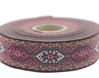 25 mm Pink Woven Jacquard ribbons (0.98 inches) jacquard trim, Decorative Craft Ribbon, Sewing trim, woven trim, embroidered ribbon, 25588