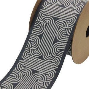 2.7&quot; Embroidery Curtain Trim, Dark Grey and White Jacquard Ribbon for Curtains, Drapery Banding, Drapery Trim Tape, Woven Border 205 V6