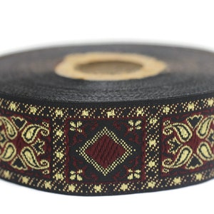 25 mm Red Yellow Geometric Jacquard trim (0.98 inches), vintage Ribbon,  Decorative Craft Ribbon, Sewing, Jacquard ribbon, Trim, 25587