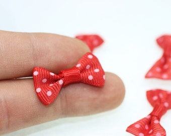 10 pcs Bow Tie Clasp - Grosgain Bow Tie - Bow Tie Ribbon - Dotted Red Bow Tie - 25 mm x 15 mm - Trimming Mini Bow Tie - Sewing Supplies