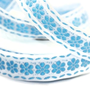 16 mm Blue Floral emboried Jacquard ribbon (0.62 inches, Decorative Craft Ribbon, Sewing, Jacquard trim, Trim, ribbons, Flarol ribbon, FLW