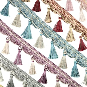 95 mm Tassel Fringe Trim in 11 Colors, 3.74 inches Gimp Header, lampshade trim by the yard, Fringe for Drapery, Tassel trim, Curtain Trim