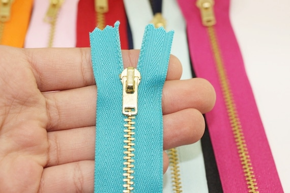 5 Pcs Turquoise Metal zippers with gold brass teeth, 18-100cm (7-40inc)  zipper, Jean Zipper, dress zipper, Jacket zipper, teeth zipper, MTZF