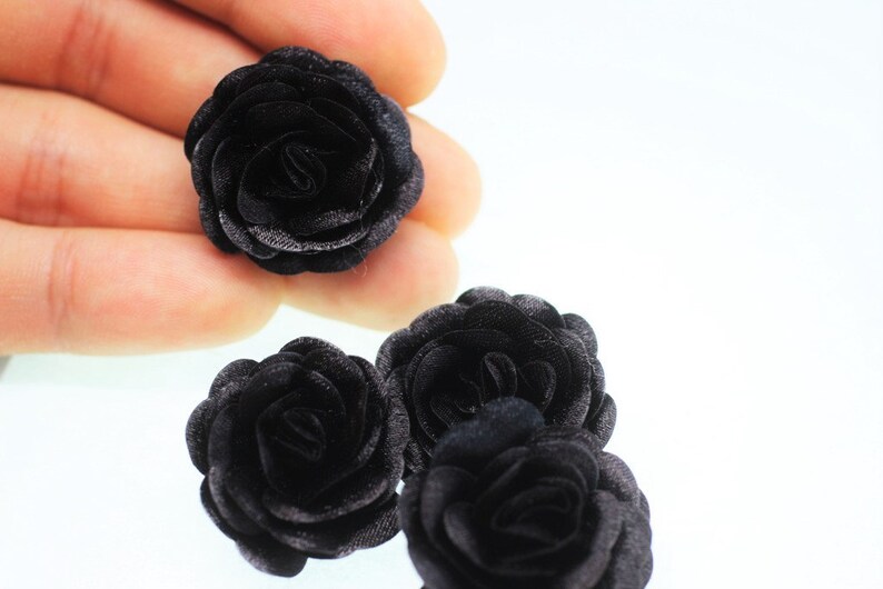 10 pcs Satin Black Flower - 30 mm Decorative Satin Flower - Wedd