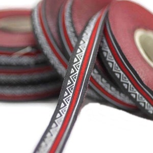 12 mm Red&Black Triangle Motive Jacquard ribbon (0.47 inches), ribbon trim, french ribbon, Jacquard trim, collar supplies