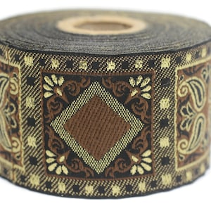50 mm Brown Geometric Jacquard trim (1.96 inches), vintage Ribbon, Decorative Craft Ribbon, Sewing, Jacquard ribbon, Trim, 50587
