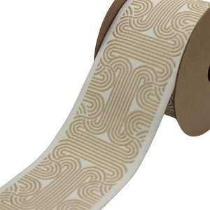 2.7&quot; Embroidery Curtain Trim, Beige and Gold Jacquard Ribbon for Curtains, Drapery Banding, Drapery Trim Tape, Woven Border 205 V4
