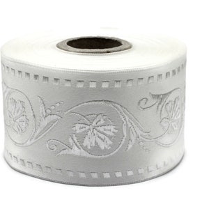 50 mm White Wildflower ribbon, Jacquard Trims (1.96 inches), Vintage Ribbons, Decorative Ribbons, Sewing Trim, Trimming, CNK08