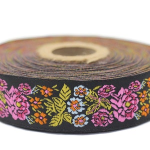 22 mm colorful Floral Embroidered ribbon (0.86 inches), Vintage Jacquard, Floral ribbon, Sewing trim, Jacquard trim, Jacquard ribbon, 22097