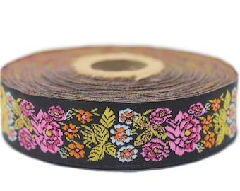 22 mm colorful Floral Embroidered ribbon (0.86 inches), Vintage Jacquard, Floral ribbon, Sewing trim, Jacquard trim, Jacquard ribbon, 22097