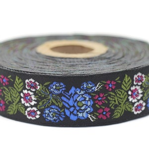 22 mm Blue Floral Embroidered ribbon (0.86 inches), Vintage Jacquard, Floral ribbon, Sewing trim, Jacquard trim, Jacquard ribbon, 22097