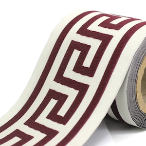 100mm Beige&Claret Red Greek Key Ribbons (3.93 inch), Meander Jacquard Trim, Drapery Trim Tape, Curtain Making Upholstery Fabric 197 V6