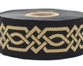 35 mm Gold-Black Celtic Claddagh 1.37 (inch) Celtic Ribbon Embroidered Woven Ribbon Jacquard Ribbon 35mm Wide 35272