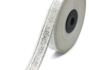 Nastro Jacquard Tessuto Antico Rosa E Argento Metallizzato – 10 Metri X 25 Mm, Per Cucito E Decorazioni - 2