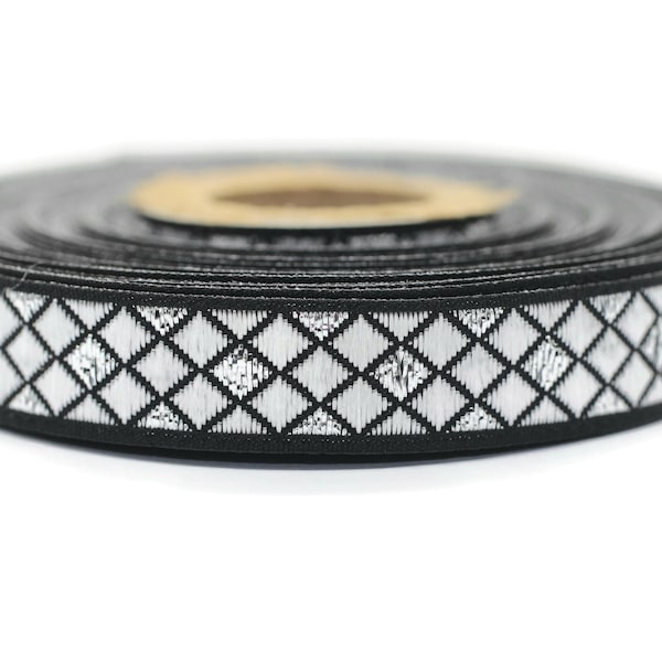 12 mm Silver Triangle Motive Jacquard border (0.47 inches), jacquard ribbon, silvery ribbon, french ribbon, Jacquard trim, 12251