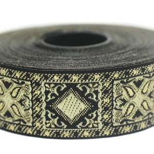 25 mm Yellow Geometric Jacquard trim (0.98 inches), vintage Ribbon, Decorative Craft Ribbon, Sewing, Jacquard ribbon, Trim, 25587
