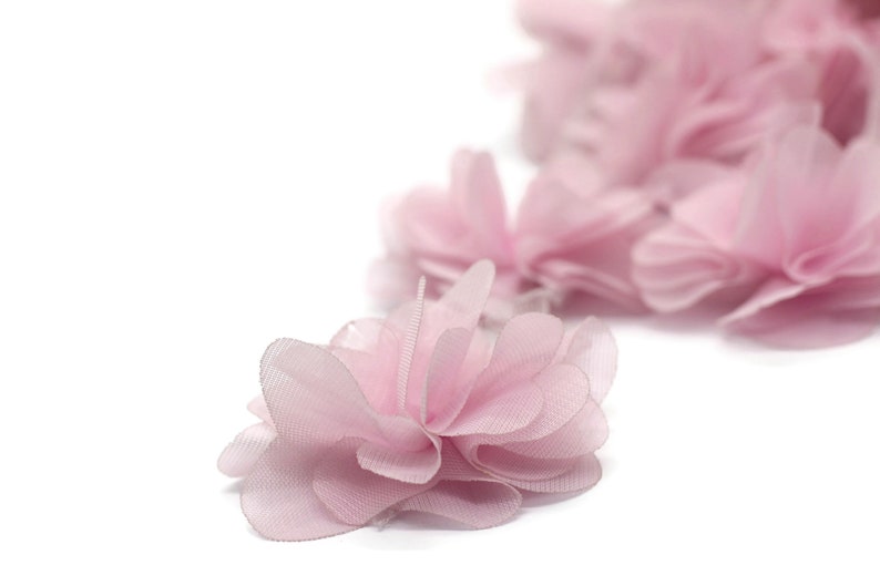 Fleur en mousseline de soie rose bébé de 50 mm, fleur moelleuse pour accessoires de cheveux, garniture de rose, bandeaux de fleurs en mousseline de soie minable, garniture en mousseline de soie, couture, artificielle image 2