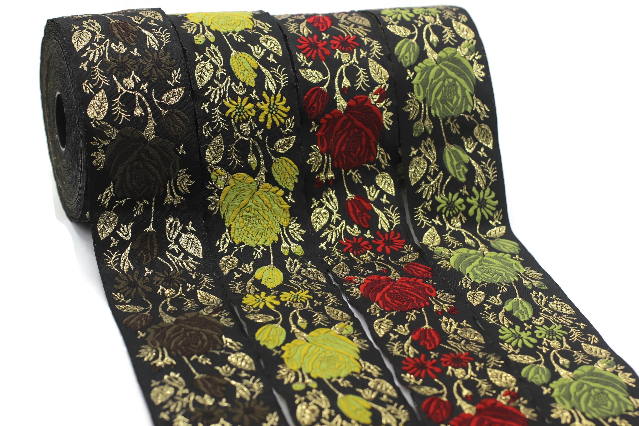 Nastro Jacquard Floreale 5 Cm X 11 Metri - Rosa E Bianco Con Ricamo Fiori Per Decorazioni E Crafting (Rif. 50089)