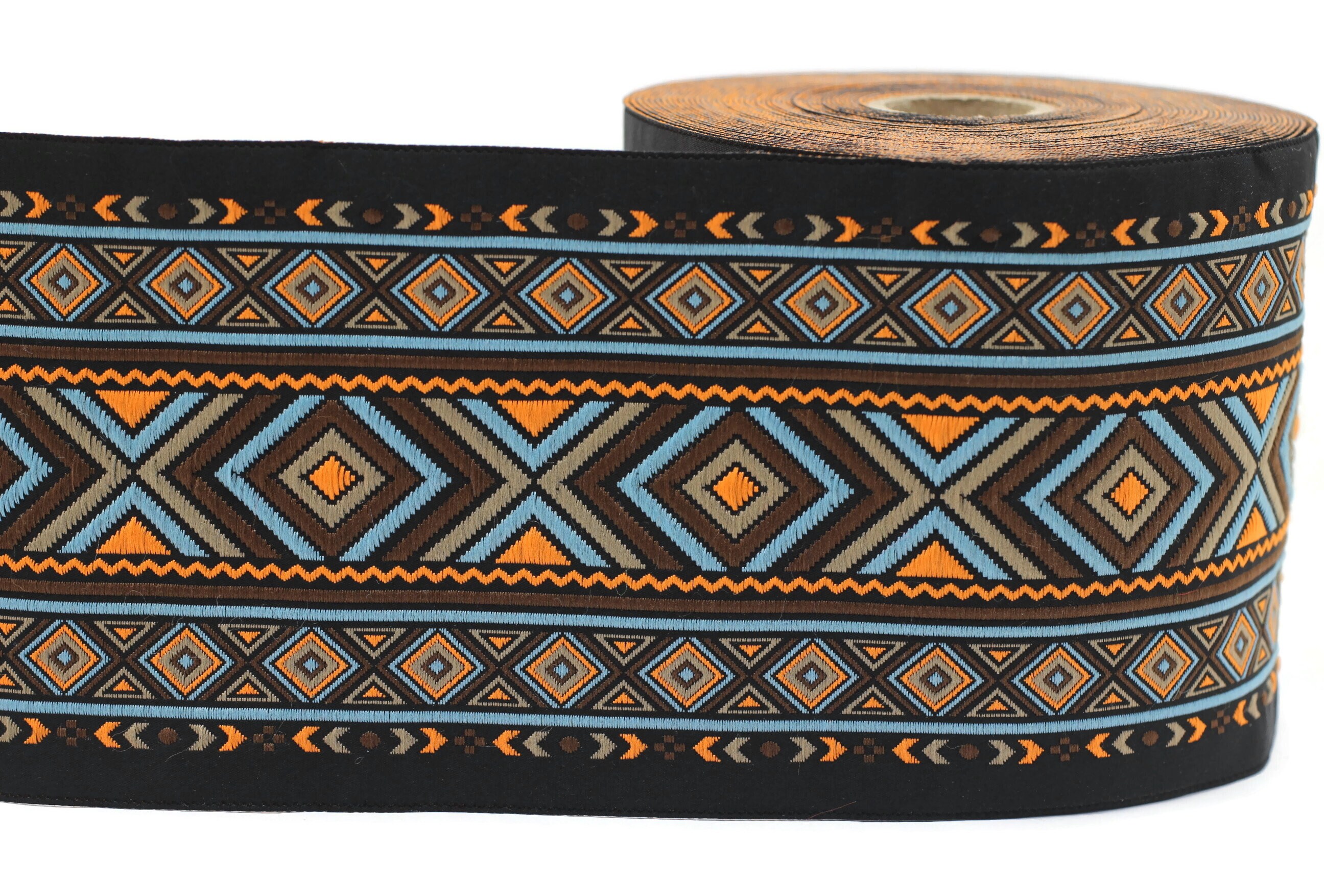 100 Mm Blue&orange African Motif Ribbon 3.93 Inches Vintage - Etsy