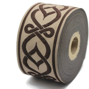 50mm Brown Celtic Knot Ribbon (1.96 inches), Jacquard Trim, Jacquard Ribbon, Floral Embroidery, Decorating, Sewing Supplies, Decor 50972