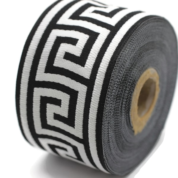 50 mm Black/White Greek key ribbon, Jacquard trims (1.96 inches), vintage ribbons, Decorative ribbons, Sewing trim, Jacquard ribbons, 50062