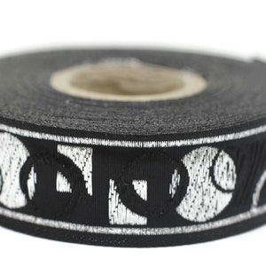 22 mm Circle metallic Black/Silver jacquard ribbons 0.86 inches - Renaissance  embroidered trim -  woven trim, woven border, 22076