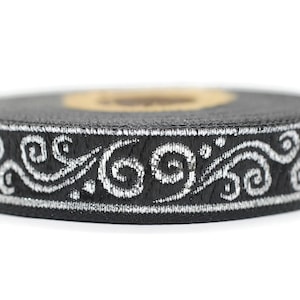 16 mm metallic Black/Silver jacquard ribbons 0.62 inches - Renaissance  embroidered trim -  woven trim - woven border, 16078